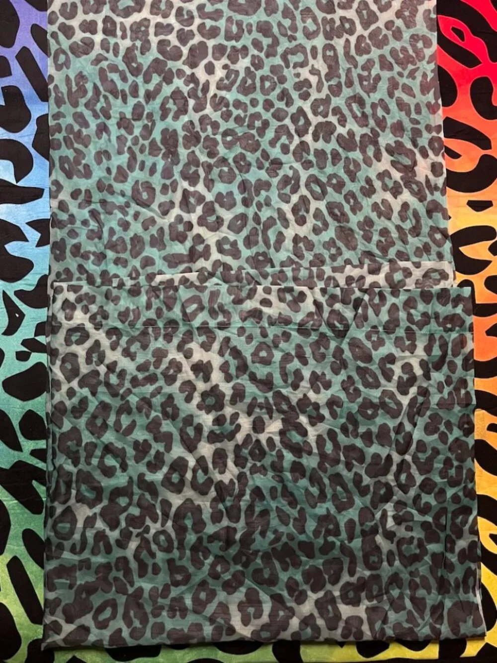 TEAL BLUE LEOPARD ANIMAL PRINT SHOWER CURTAIN  100% POLYESTER